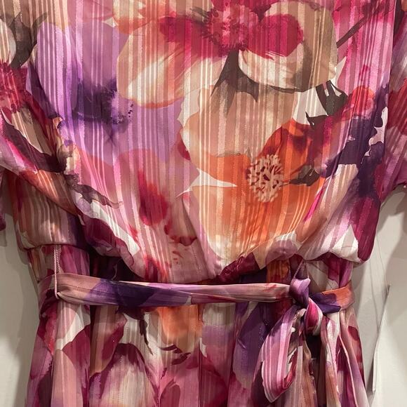 NWT Jessica Howard Women's Hi Lo Midi Short Sleeve Chiffon Lurex Size 6 - Picture 7 of 12